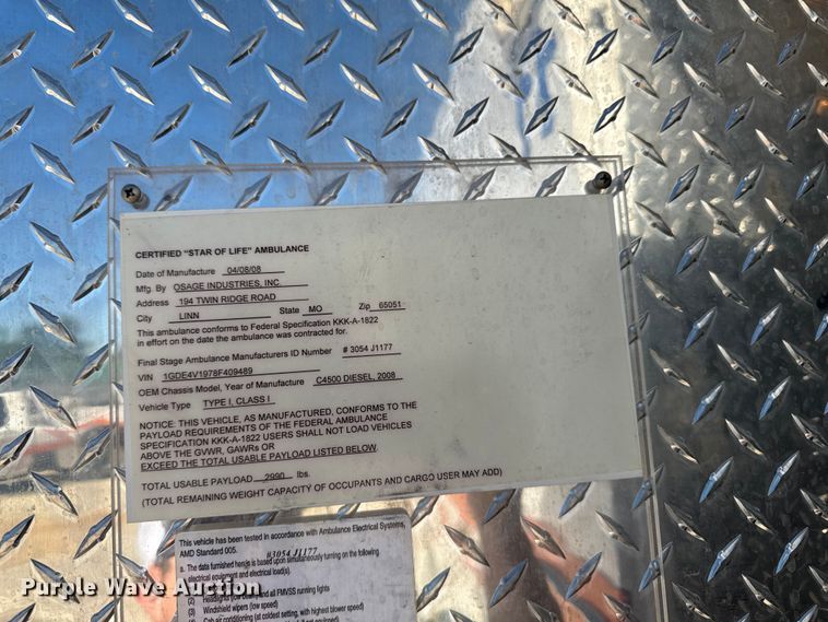 image for item DV2038 2008 GMC C4500 ambulance