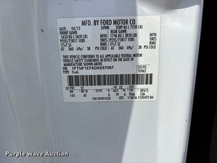 image for item DV4355 2013 Ford F150 XL pickup truck