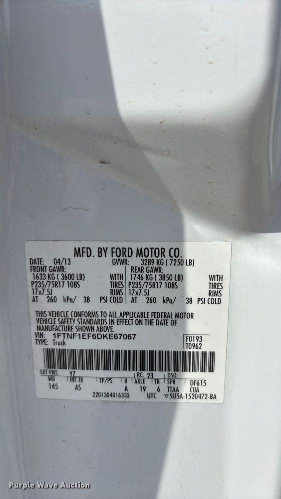 image for item DV4355 2013 Ford F150 XL pickup truck