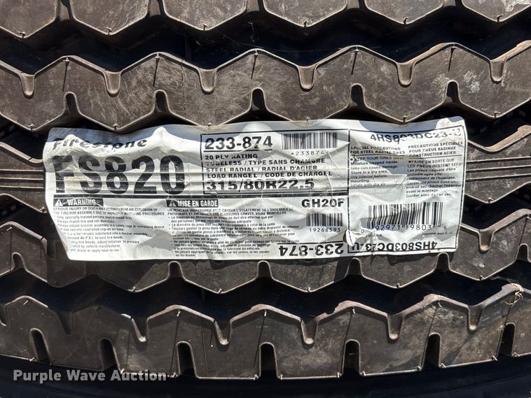 image for item EI5875 (2) Firestone FS820 315/80 R22.5 tires