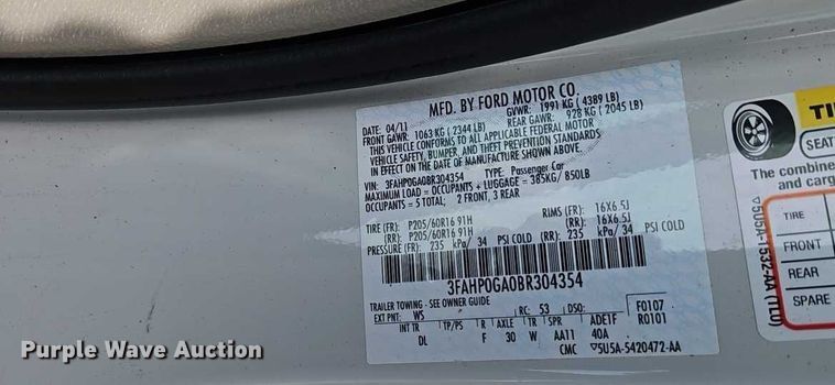 image for item EO7469 2011 Ford Fusion 