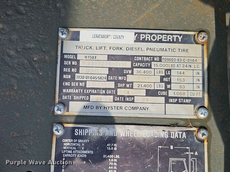 image for item EO7470 1983 Hyster H150F forklift