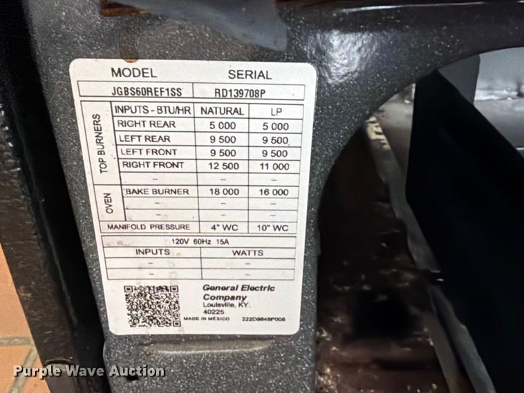 image for item EQ8022 General Electric JGBS6OREF1SS oven