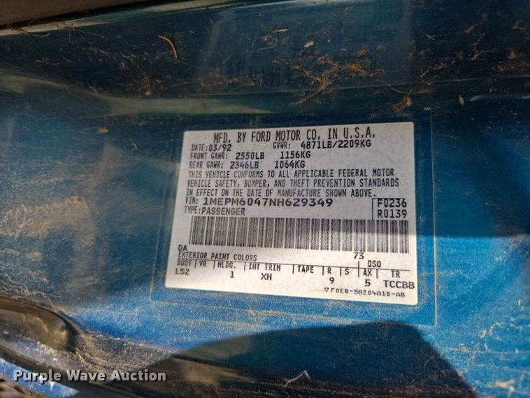 image for item ER1699 1992 Mercury Cougar 