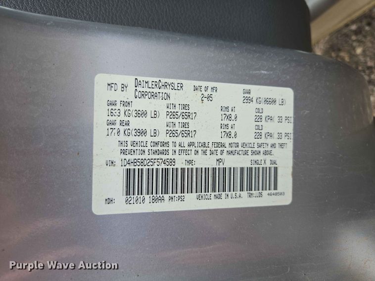 image for item ER1706 2005 Dodge Durango SUV