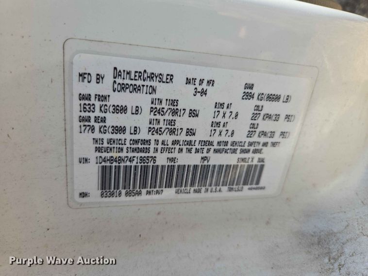 image for item ER1709 2004 Dodge Durango SUV