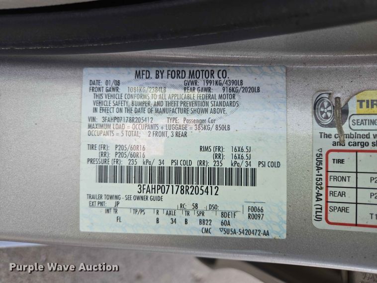 image for item ER1722 2008 Ford Fusion 