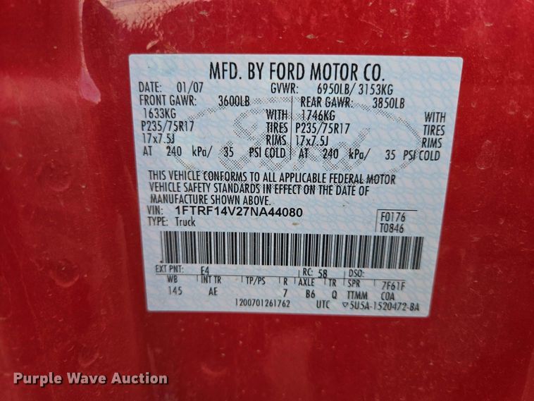 image for item ER1724 2007 Ford F150 pickup truck