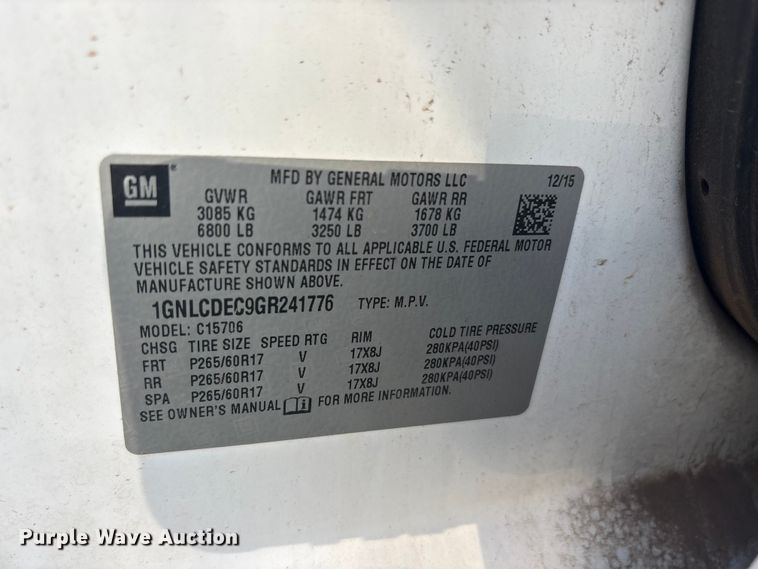 image for item EU5648 2016 Chevrolet Tahoe Police SUV