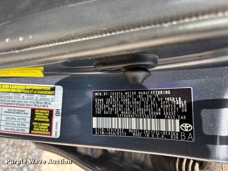 image for item EU5658 2015 Toyota Corolla 