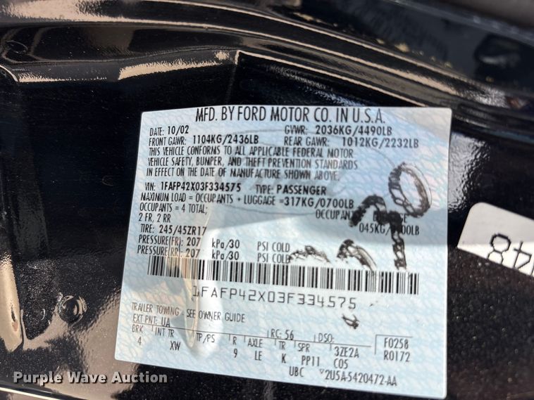 image for item EU5695 2003 Ford Mustang 