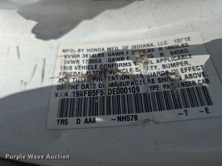 image for item EW0264 2013 Honda Civic 