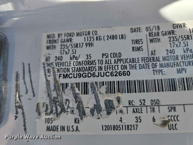 image for item EW0268 2018 Ford Escape SUV