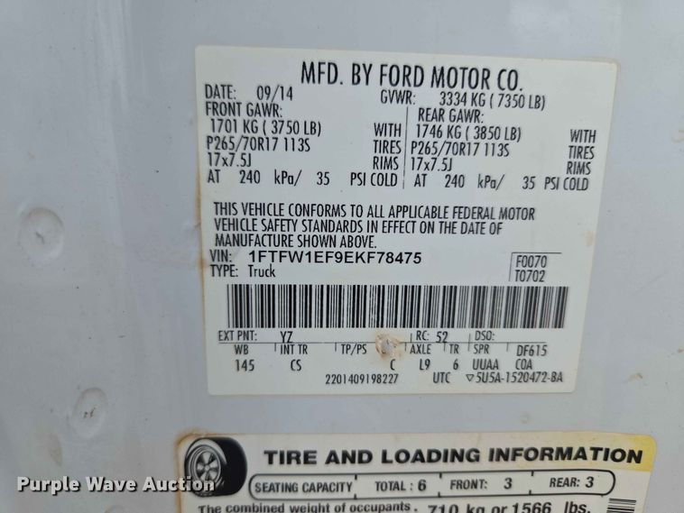 image for item EW0312 2014 Ford F150 Crew Cab pickup truck