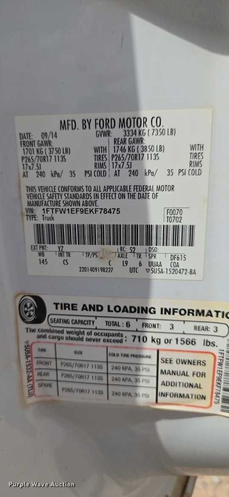 image for item EW0312 2014 Ford F150 Crew Cab pickup truck