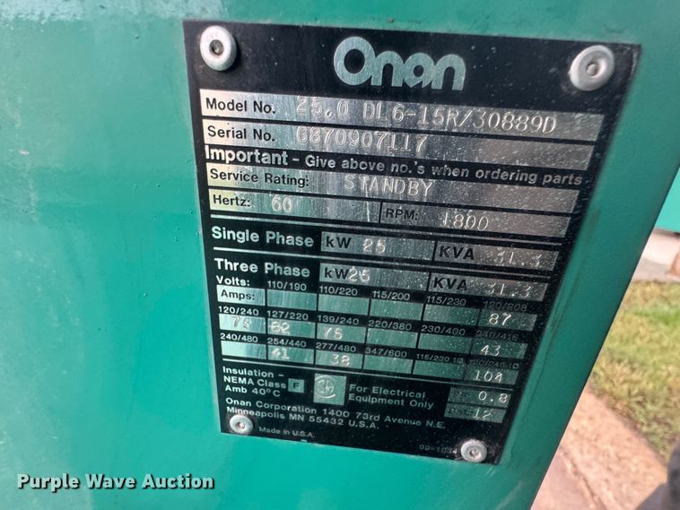image for item EW4787 Onan 25.0 GenSet generator