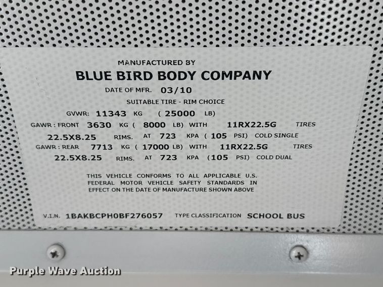 image for item FB6730 2011 Blue Bird Vision school bus