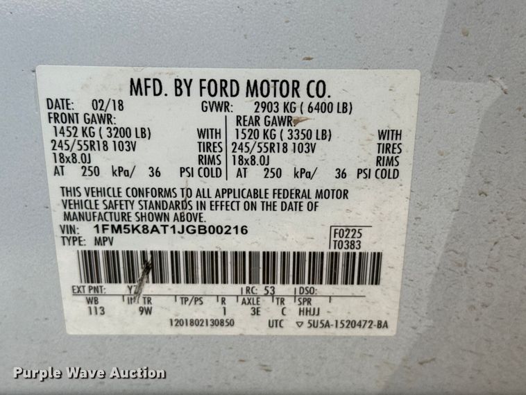 image for item FB6741 2018 Ford Explorer Police SUV