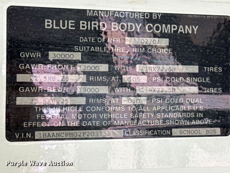 image for item FB6767 2002 Blue Bird TC2000 school bus