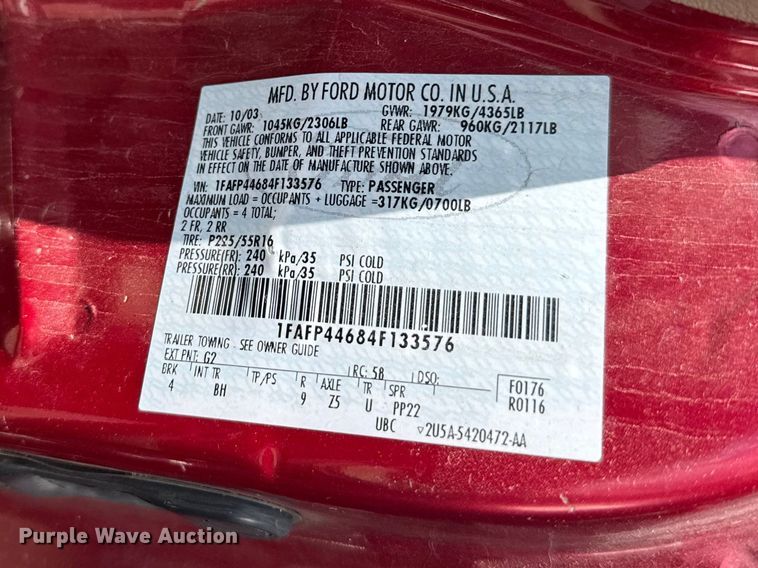 image for item FB7444 2004 Ford Mustang convertible