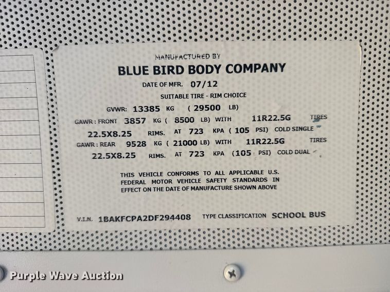 image for item FB7448 2013 Blue Bird BB Conventional school bus