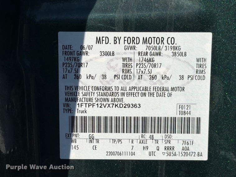 image for item FB8200 2007 Ford F150 pickup truck