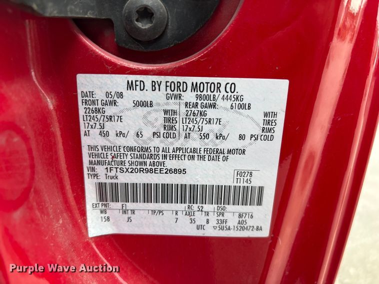image for item FB8844 2008 Ford F250 Super Duty XL Ext. Cab pickup truck