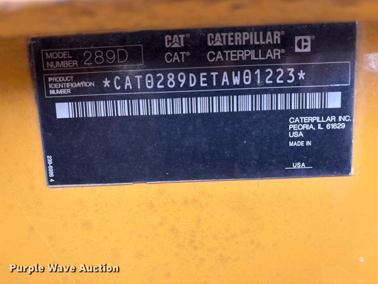 image for item FB8845 2014 Caterpillar 289D tracked skid steer loader
