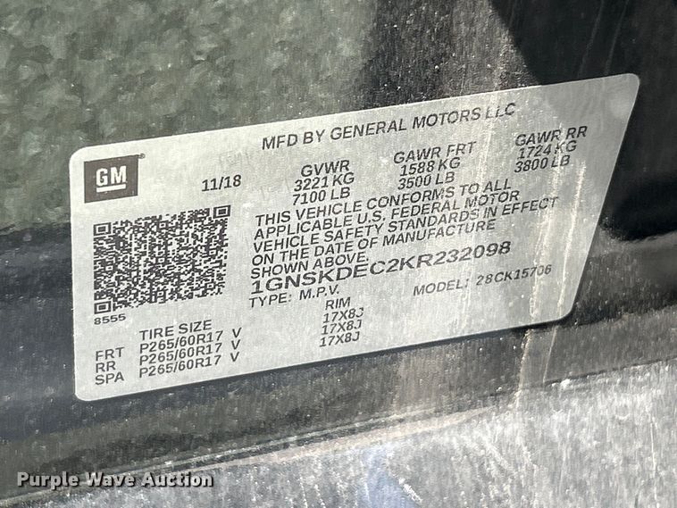 image for item FC2732 2019 Chevrolet Tahoe Police SUV