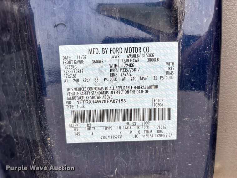 image for item FC4708 2008 Ford F150 Ext. Cab pickup truck