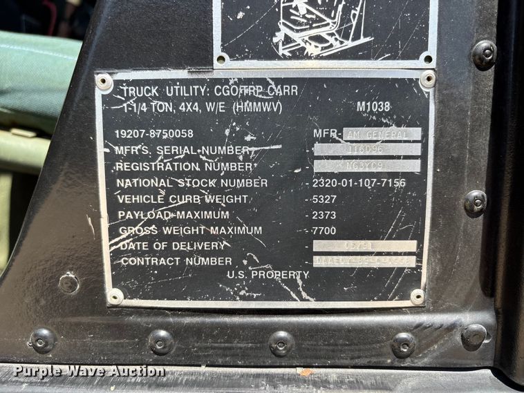 image for item LS9746 1991 Am General M1038 SUV