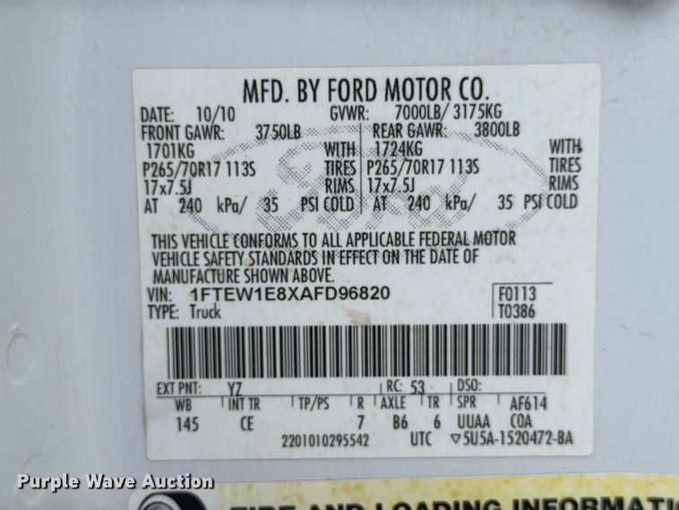 image for item NA9494 2010 Ford F150 Crew Cab pickup truck