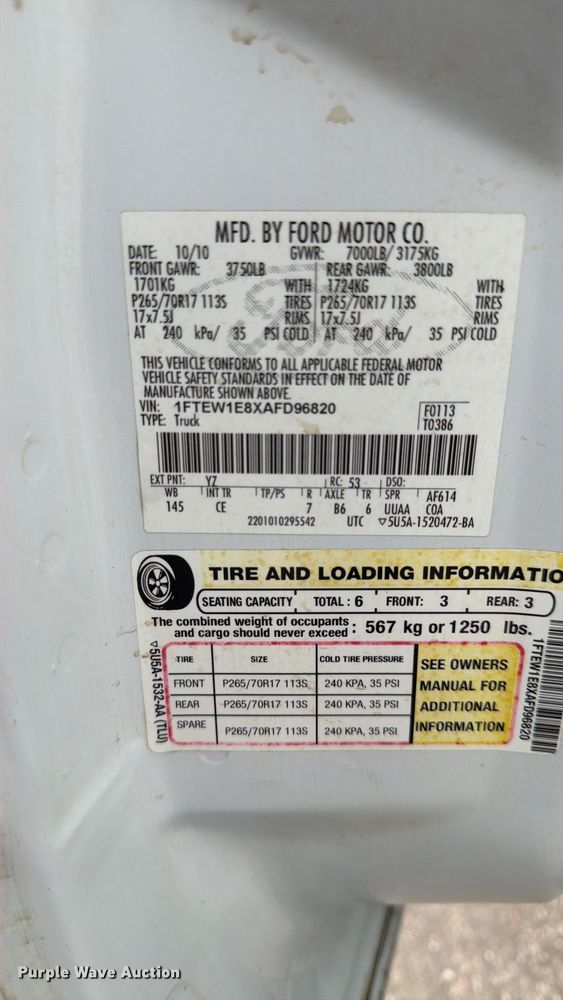 image for item NA9494 2010 Ford F150 Crew Cab pickup truck