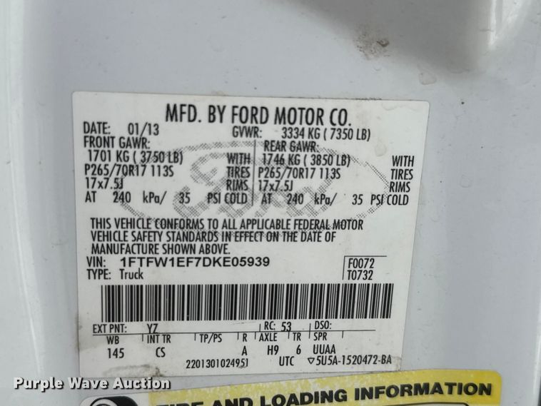 image for item NA9495 2013 Ford F150 Crew Cab pickup truck