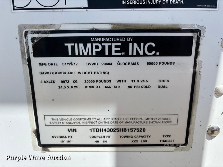 image for item EM5109 2017 Timpte, Inc grain trailer