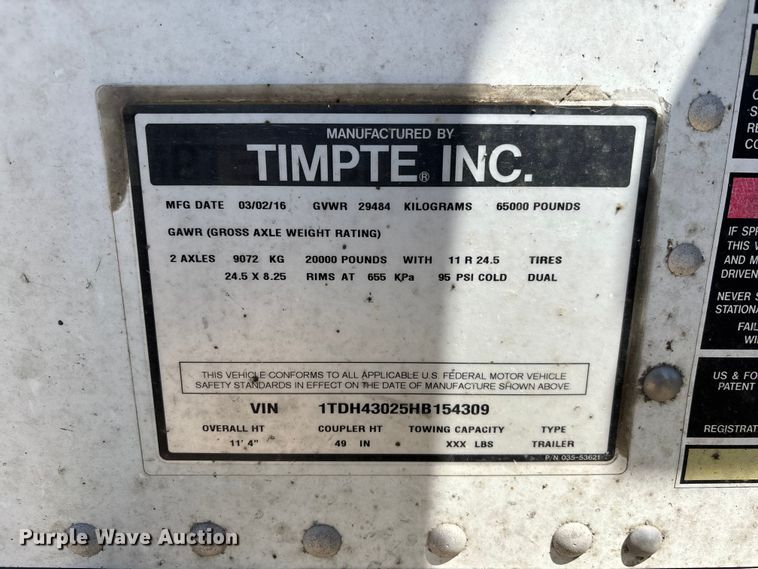 image for item EM5113 2017 Timpte, Inc Bottom Hopper Trailer