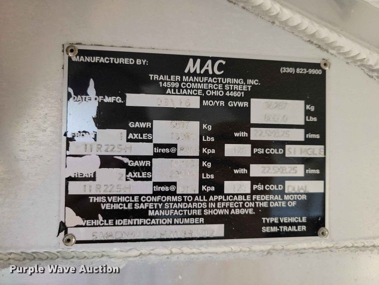 image for item EA2387 2017 Mac Trailer end dump trailer