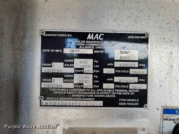 image for item EE1055 2015 Mac end dump trailer