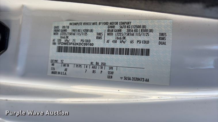image for item EF1228 2019 Ford E350 box truck