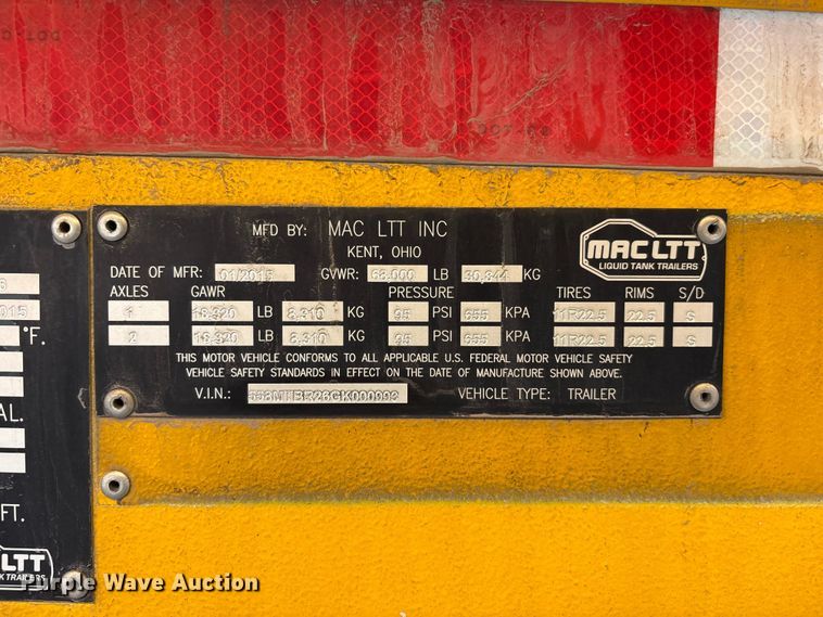 image for item ER7667 2016 MAC tank trailer