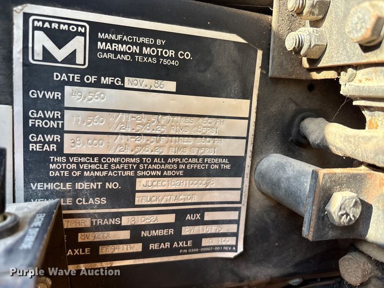 image for item EU5700 1987 Marmon Motor Co semi truck