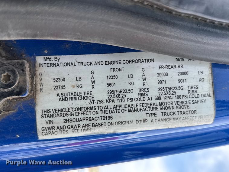 image for item FB6728 2010 International Prostar Premium semi truck