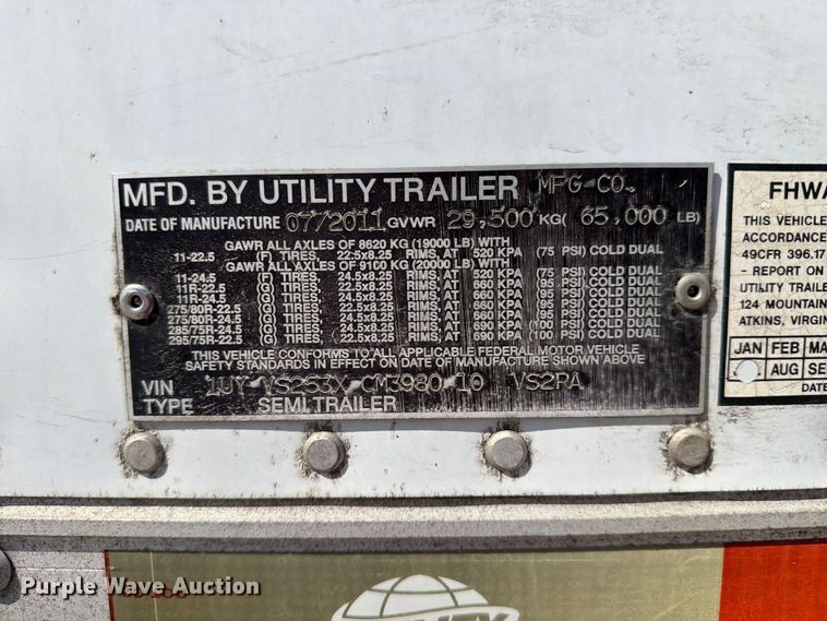 image for item FC3142 2012 Utility Trailer Manufacturer refrigerated van trailer