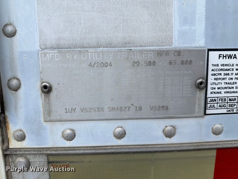 image for item FC3157 2005 Utility Trailer Manufacturer refrigerated van trailer