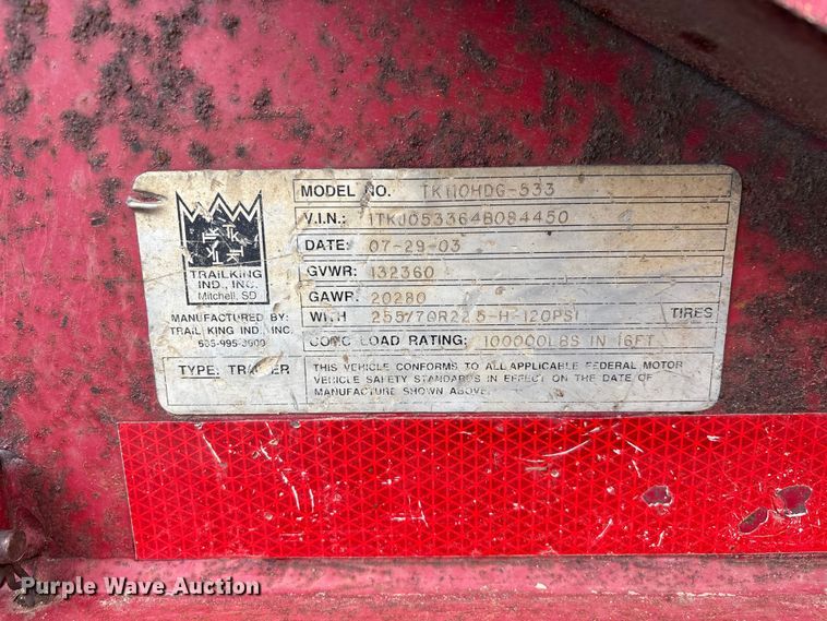 image for item FG0402 2004 Trail King   TK110HDG-533 lowboy equipment trailer