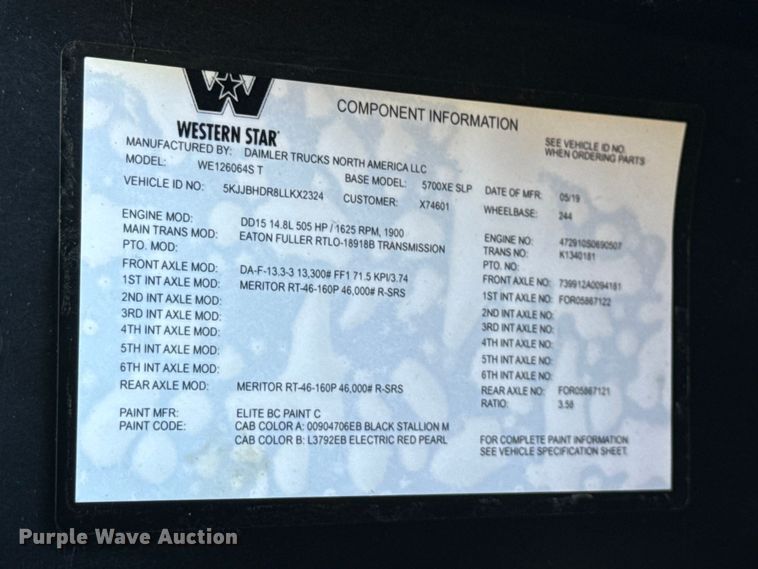 image for item ND9481 2020 Western Star W5700X semi truck