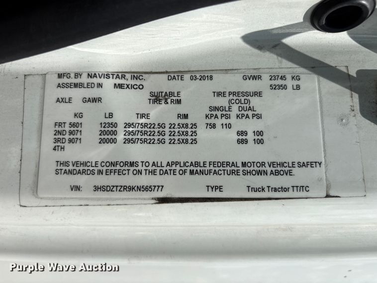 image for item YA2430 2019 International LT625 semi truck