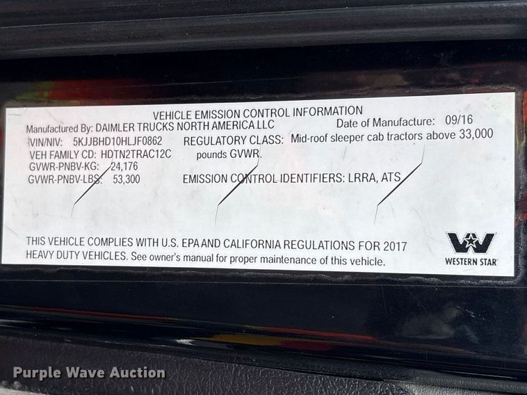 image for item YA2949 2017 Western Star 5700XE semi truck