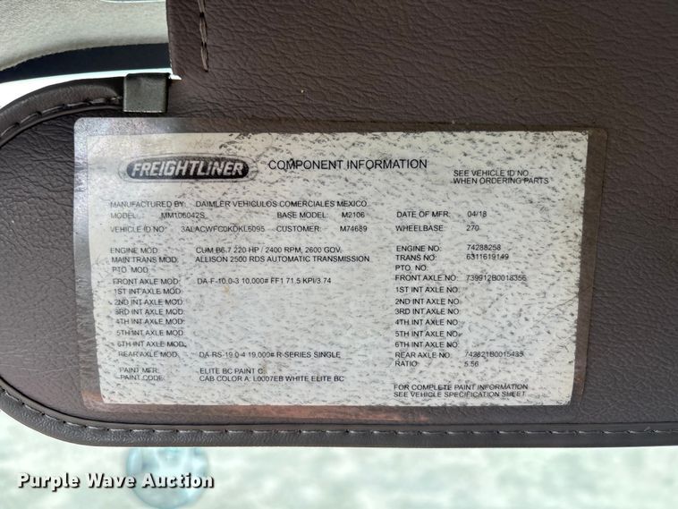 image for item YA2972 2019 Freightliner Business Class M2 box truck