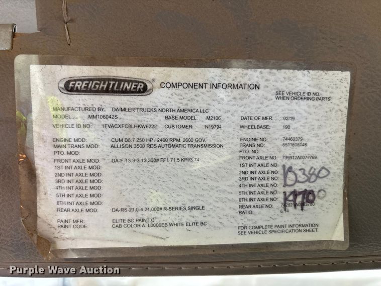 image for item YA3168 2020 Freightliner Business Class M2 bucket truck